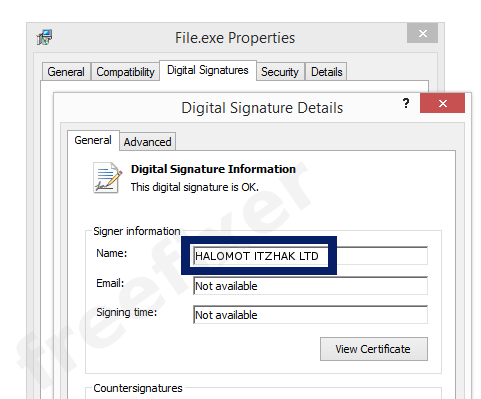 Screenshot of the HALOMOT ITZHAK LTD certificate
